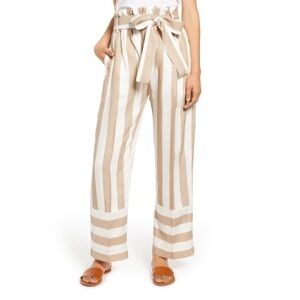 J. Crew Point Sur Linen Blend Stripe Paperbag Waist Pants